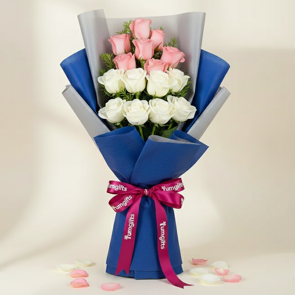 Elegant Pink & White Rose Bouquet