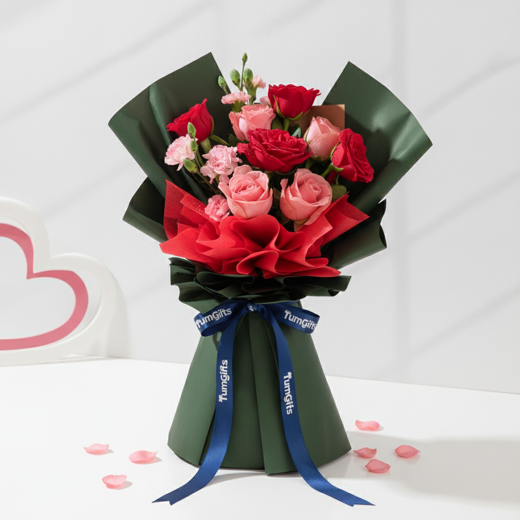 Graceful Pink & Red Rose Bouquet
