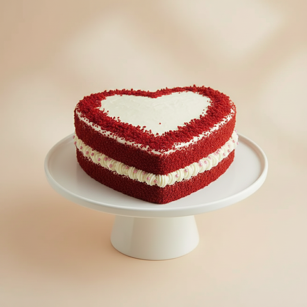 Velvety Red Velvet Heart Cream Cake
