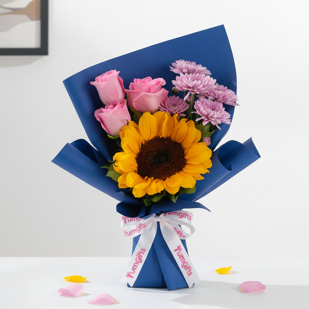 Vibrant Sunflower and Rose Bouquet